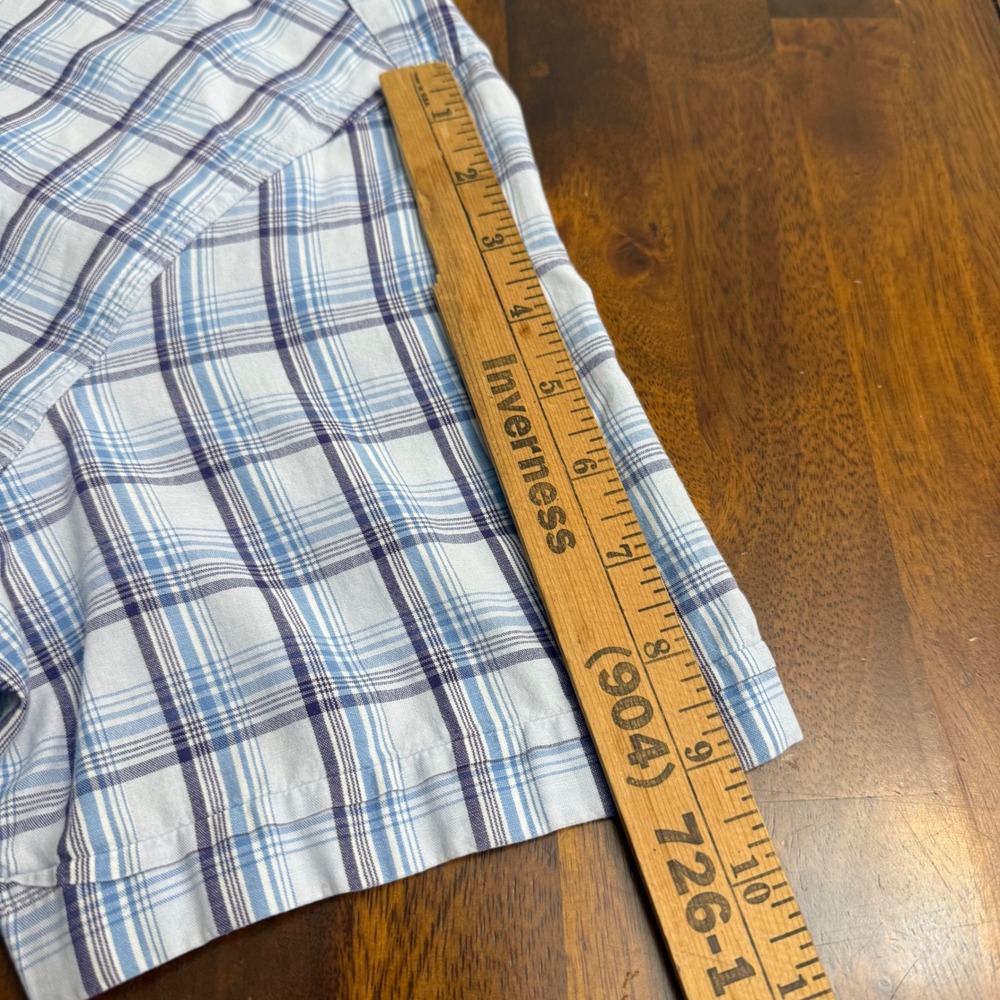 Ralph Lauren Jeans Co Mens Medium Blue Plaid Short Sleeve Button Down Shirt - Picture 6 of 7